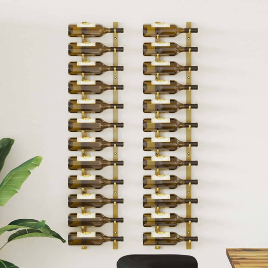 Wall Mounted Wine Rack for 12 Bottles 2 pcs Gold Iron