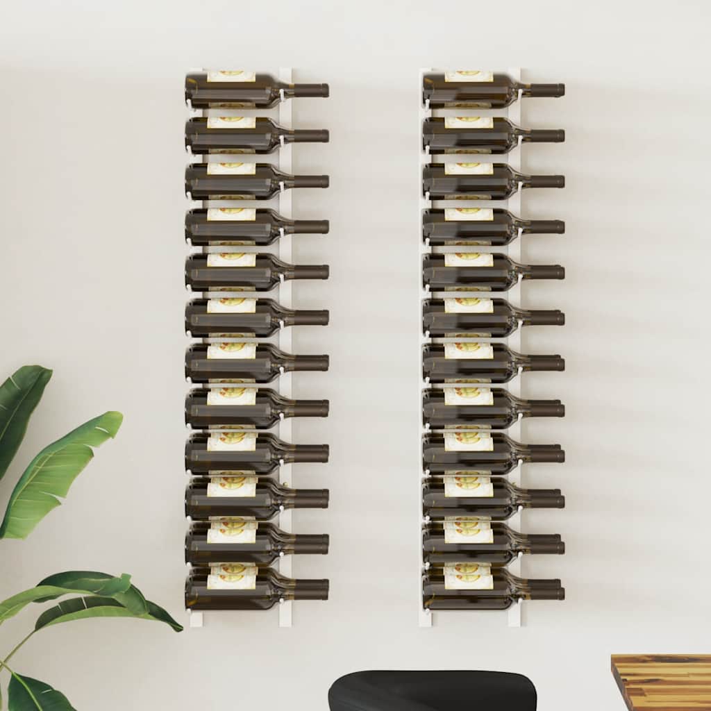 Wall Mounted Wine Rack for 24 Bottles 2 pcs White Iron