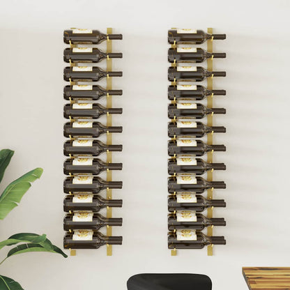 Wall Mounted Wine Rack for 24 Bottles 2 pcs Gold Iron