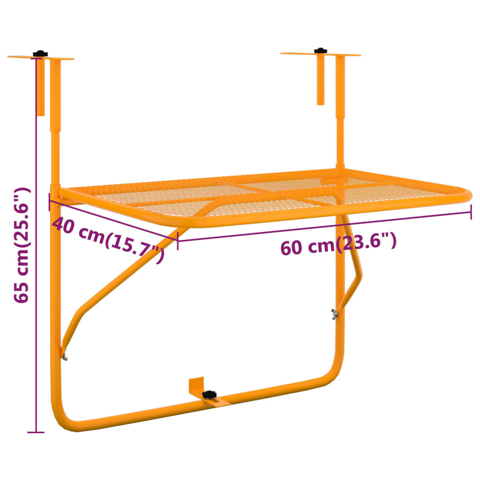 Balcony Table Yellow 60x40 cm Steel