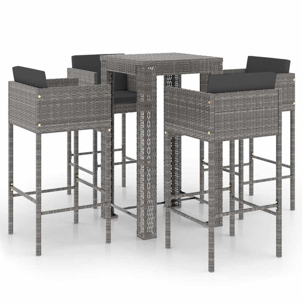 5 Piece Patio Bar Set with Cushions Poly Rattan Gray