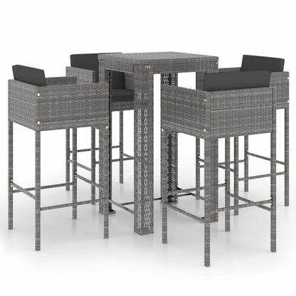 5 Piece Patio Bar Set with Cushions Poly Rattan Gray