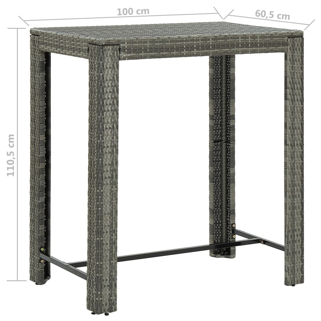 5 Piece Patio Bar Set with Cushions Poly Rattan Gray