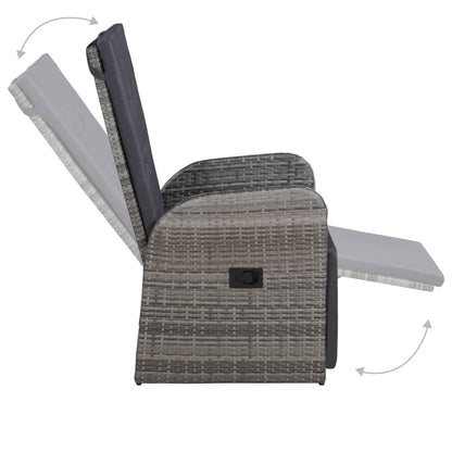 5 Piece Garden Dining Set with Cushions Grey Poly Rattan