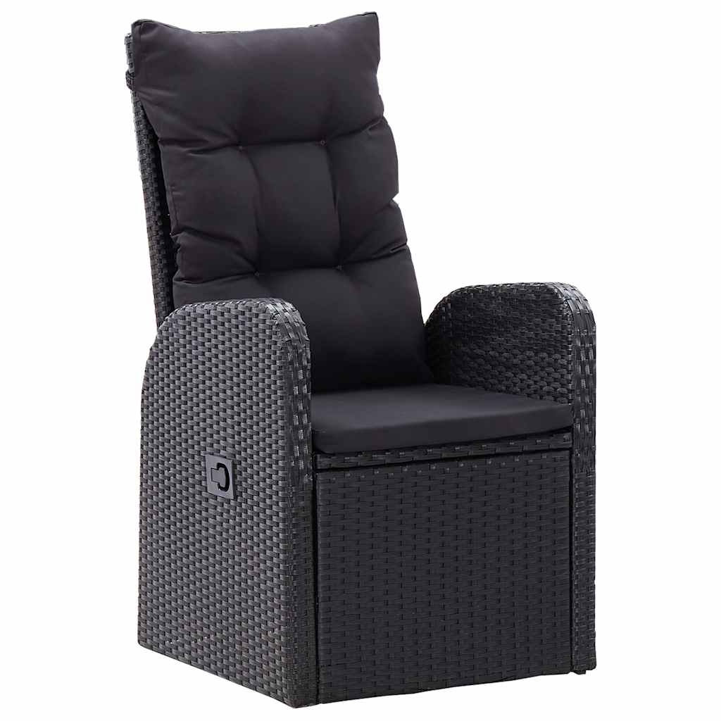 5 Piece Garden Dining Set with Cushions Black Poly Rattan