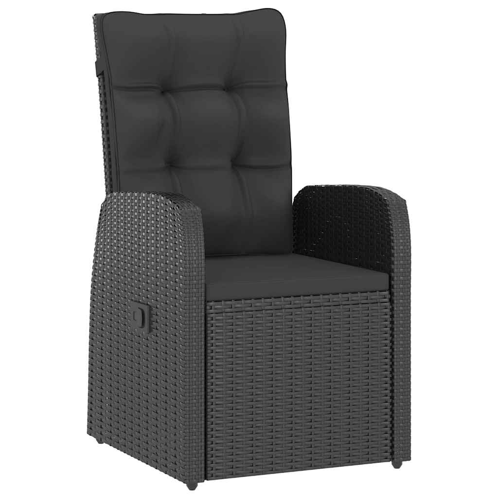 7 Piece Garden Dining Set with Cushions Black Poly Rattan