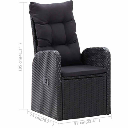 7 Piece Garden Dining Set with Cushions Black Poly Rattan