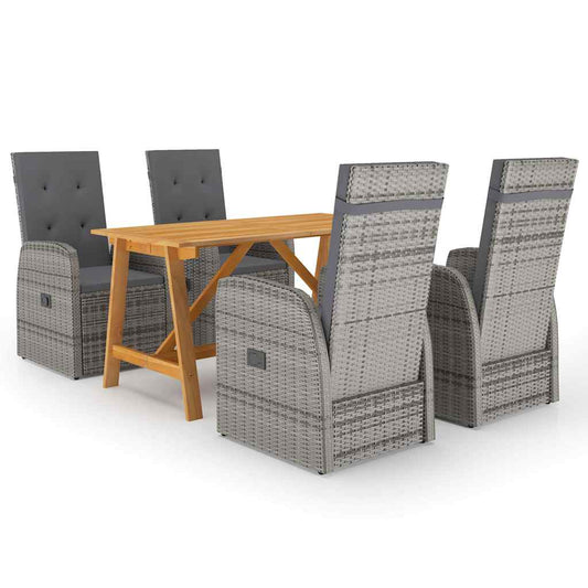 5 Piece Garden Dining Set with Cushions Grey Poly Rattan