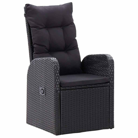 5 Piece Garden Dining Set with Cushions Black Poly Rattan