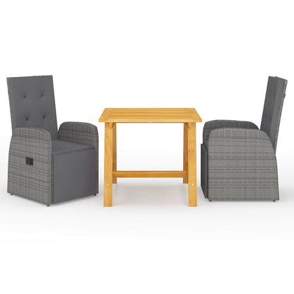 3 Piece Garden Dining Set with Cushions Grey Poly Rattan