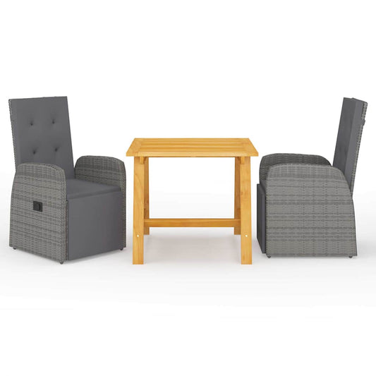 3 Piece Garden Dining Set with Cushions Grey Poly Rattan