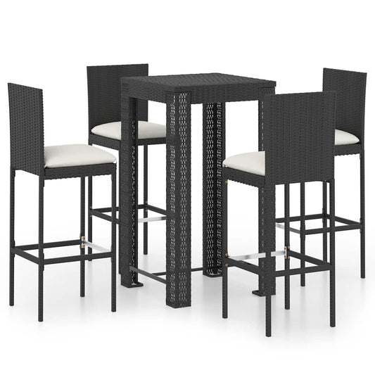 5 Piece Garden Bar Set with Cushions Poly Rattan Black