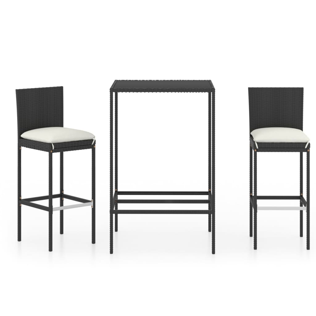 3 Piece Garden Bar Set with Cushions Poly Rattan Black