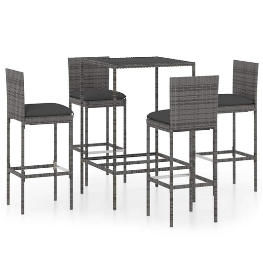 5 Piece Garden Bar Set with Cushions Poly Rattan Grey