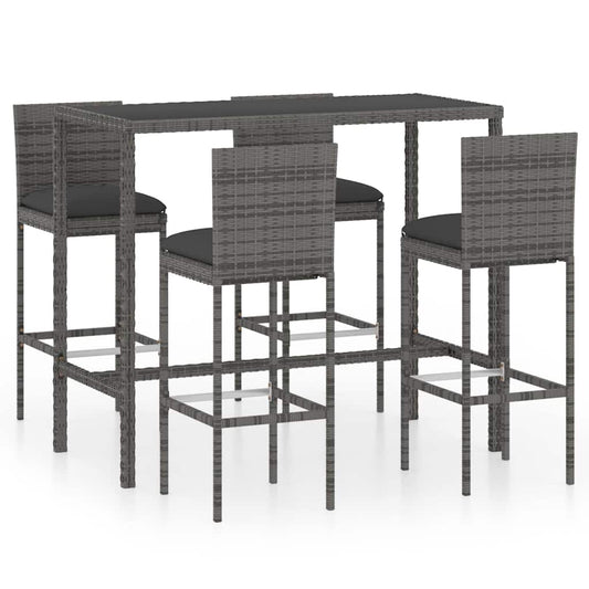 5 Piece Garden Bar Set with Cushions Poly Rattan Grey