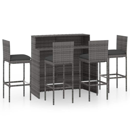 5 Piece Garden Bar Set with Cushions Poly Rattan Grey