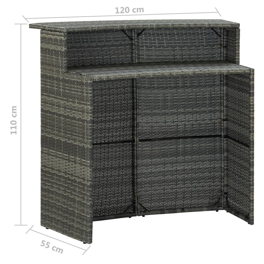 5 Piece Garden Bar Set with Cushions Poly Rattan Grey