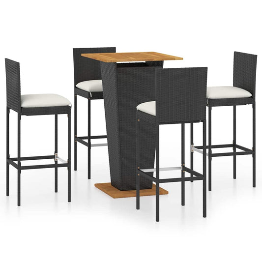 5 Piece Garden Bar Set with Cushions Poly Rattan Black