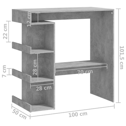 Bar Table with Storage Rack Concrete Grey 100x50x101.5cm Engineered Wood