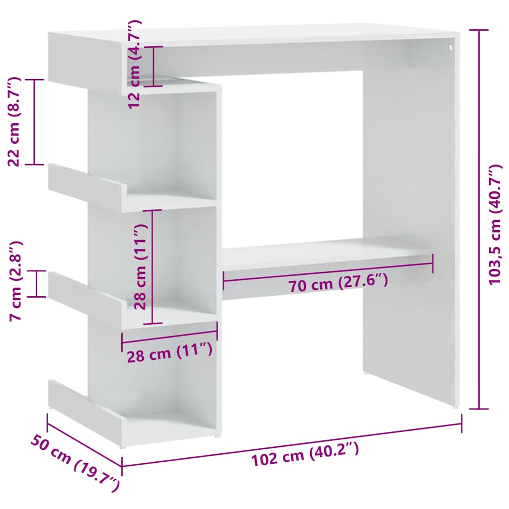 Bar Table with Storage Rack High Gloss White 100x50x101.5 cm
