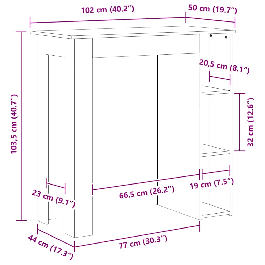 Bar Table with Shelf Concrete Grey 102x50x103.5 cm Engineered Wood