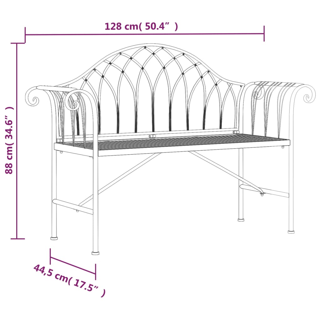 Garden Bench | Black | Steel | Standard | Durable | Garden Bench