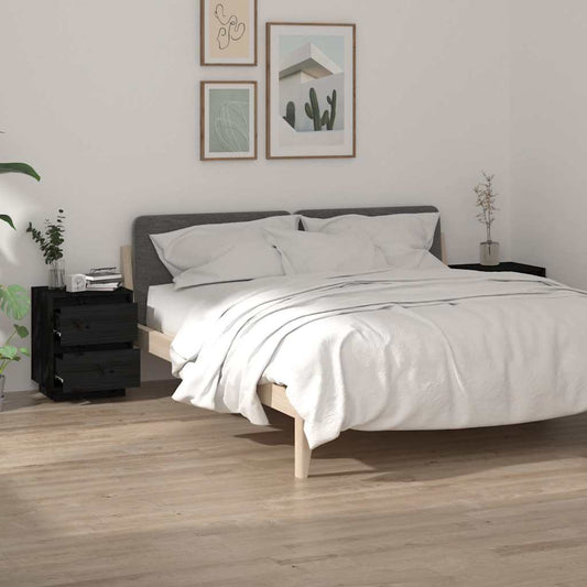 Bedside Cabinet | Set of 2 | Black | Solid pinewood | Medium | Durable