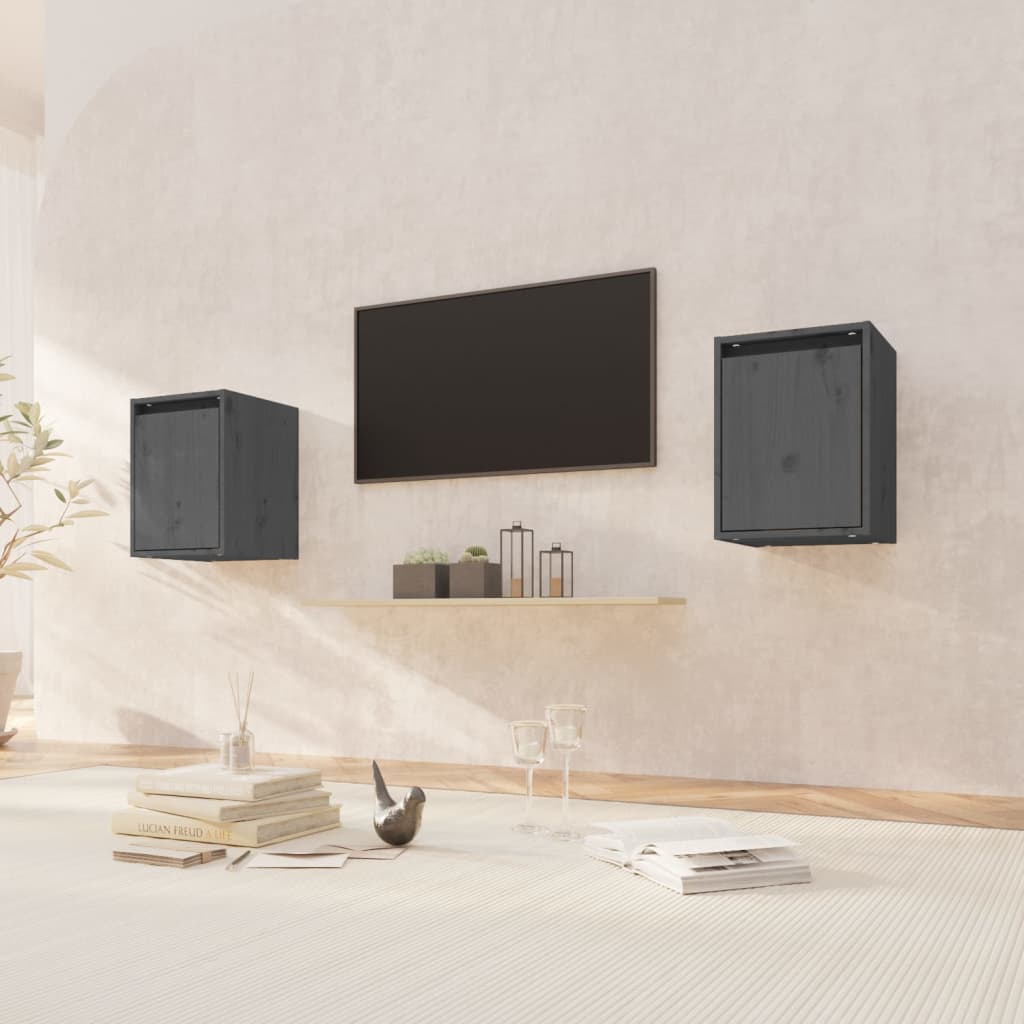 Wall Cabinets 2pcs Grey 30x30x40 cm Solid Wood Pine
