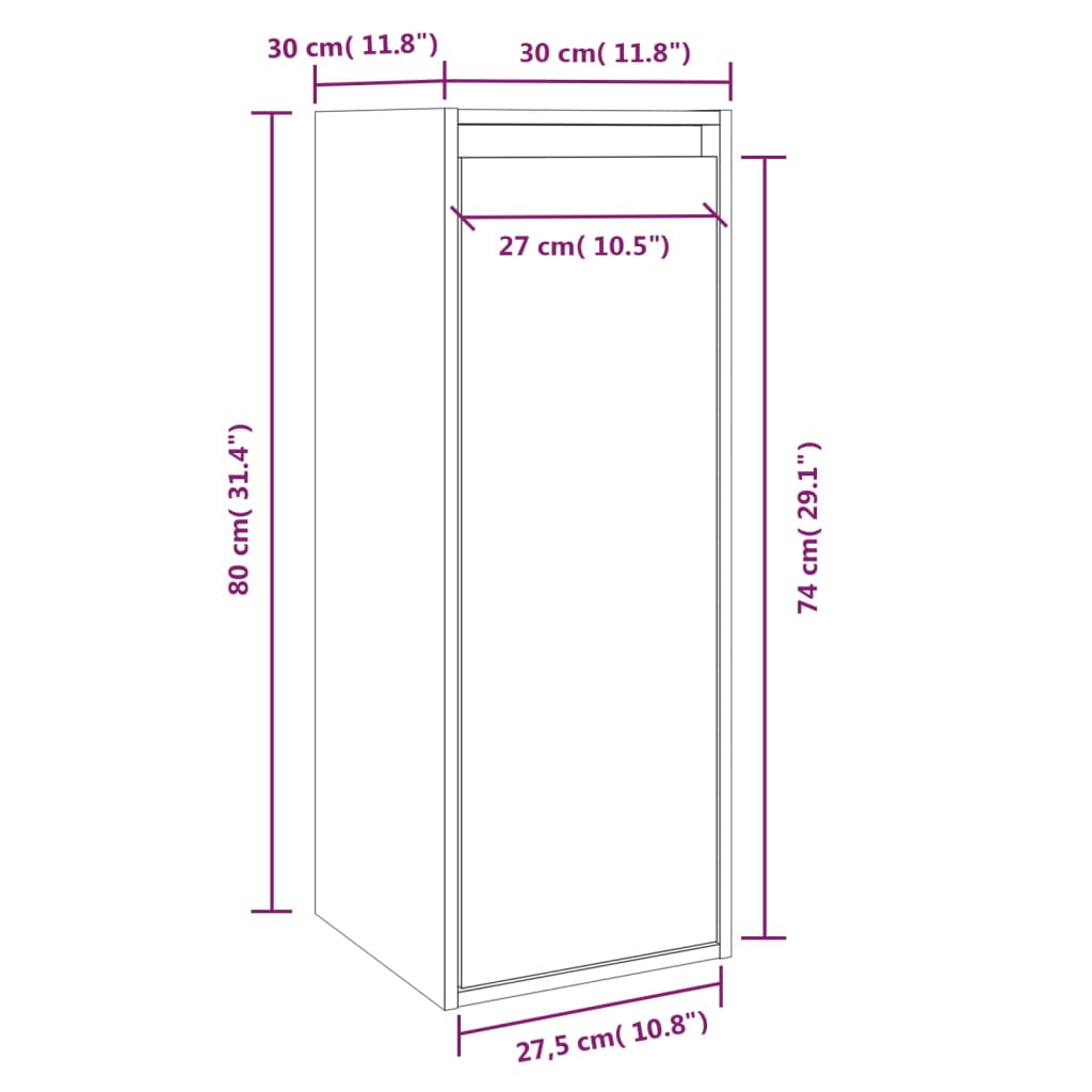 Wall Cabinet Grey 30x30x80 cm Solid Wood Pine