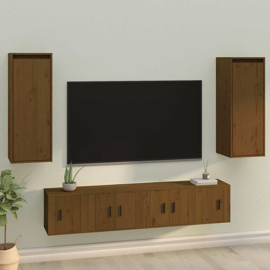 Wall Cabinet | Set of 2 | Honey brown | Solid pine wood | Medium