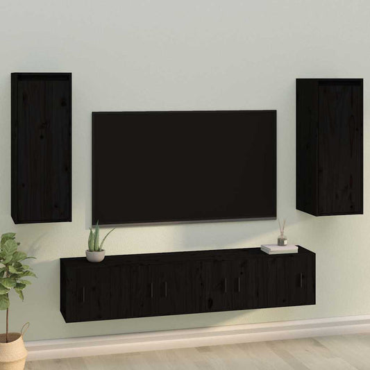 Wall Cabinet | Set of 2 | Black | Solid pinewood | Medium | Wall Cabinet