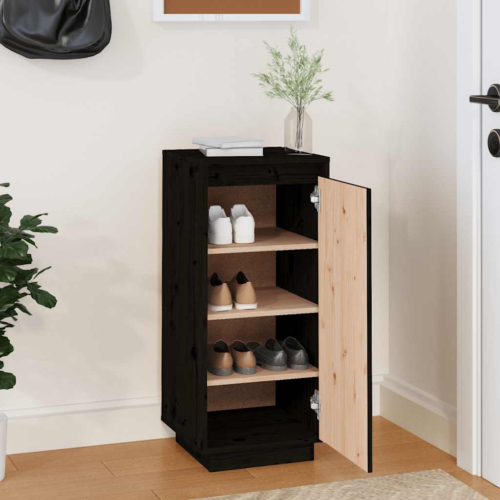 Shoe Cabinet | Black | Solid pinewood | Compact | Shoe Cabinet