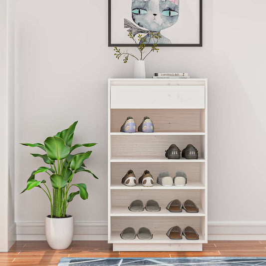 Wooden Shoe Cabinet | White | Solid Pine Wood | Medium