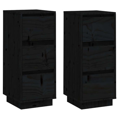 Sideboard | Set of 2 | Black | Solid Pine Wood | 32x34x75 cm