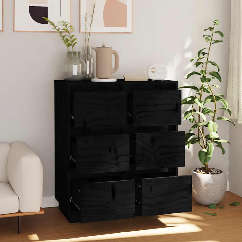 Sideboard | Set of 2 | Black | Solid Pine Wood | 32x34x75 cm