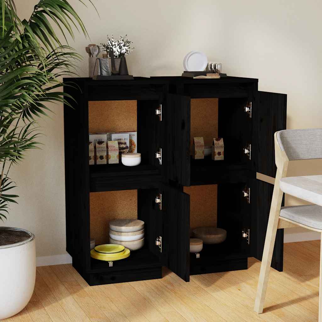Sideboard | Set of 2 | Black | Solid pine wood, MDF | Standard