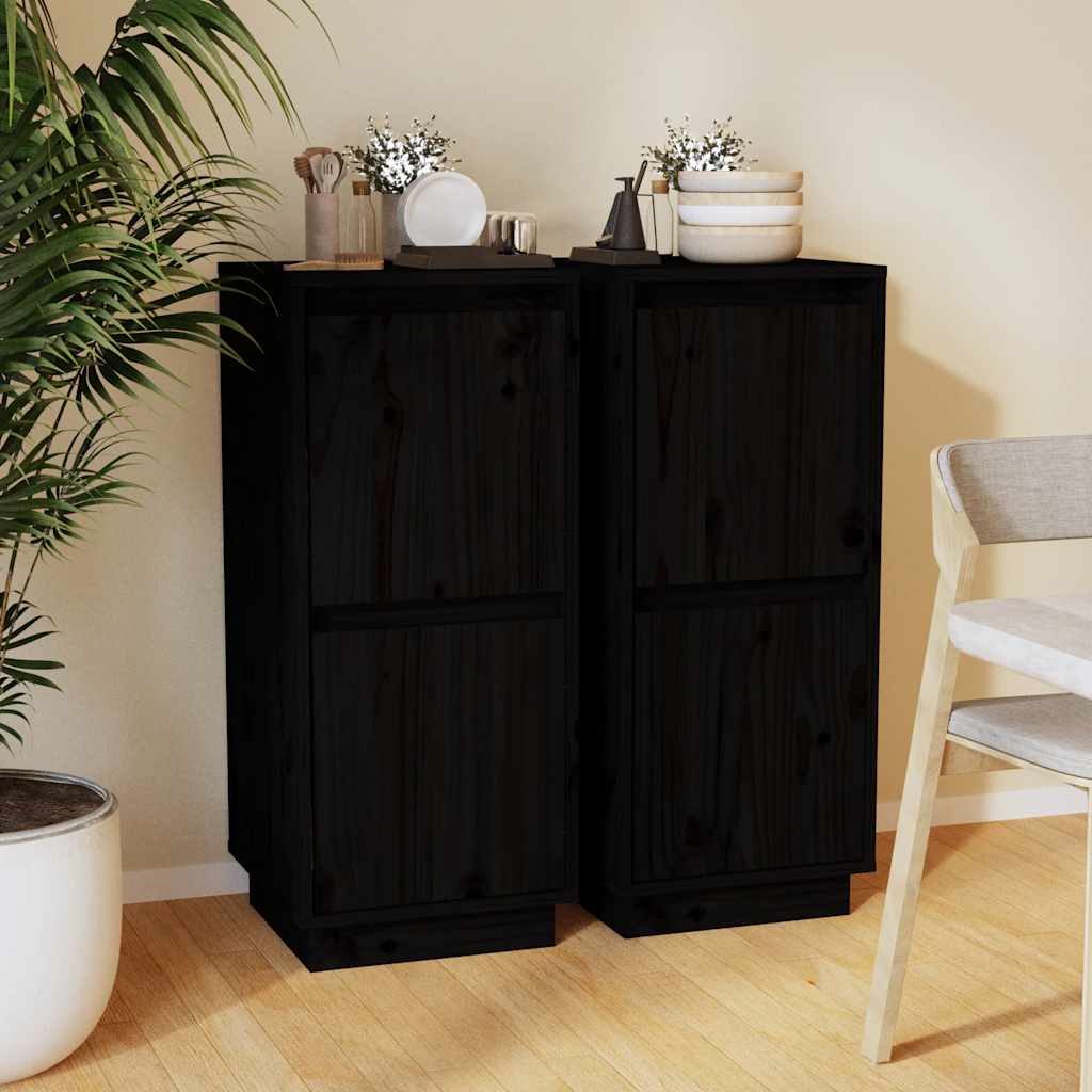 Sideboard | Set of 2 | Black | Solid pine wood, MDF | Standard
