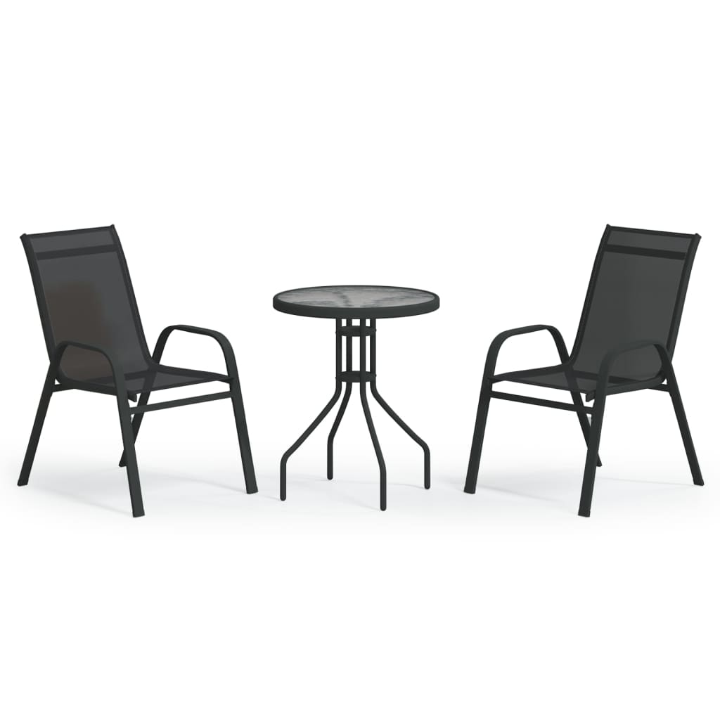 3 Piece Garden Bistro Set Black