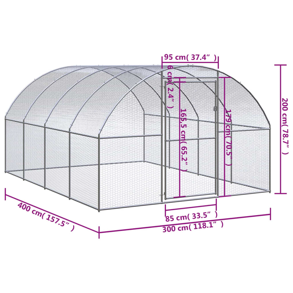 Chicken Coop Silver Galvanized Steel Large Durable Chicken Coop
