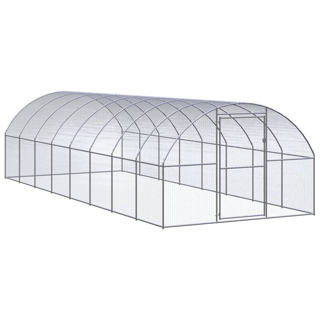 Chicken Coop Silver Galvanized Steel 3x8x6.6 ft Chicken Coop