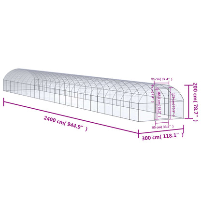 Chicken Coop Silver Galvanized Steel 9.8 x 78.7 x 6.6 ft Durable