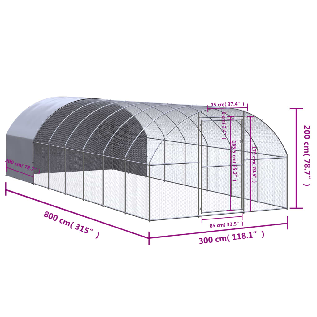 Chicken Coop Silver Galvanized Steel Large Seats Many