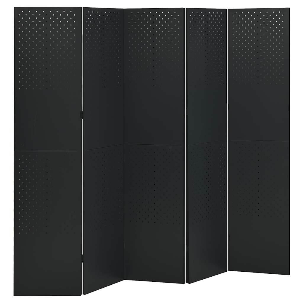 5-Panel Room Dividers 2 pcs Black 78.7"x70.9" Steel