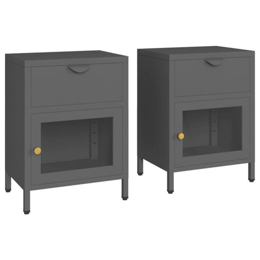 Nightstand | Set of 2 | Anthracite | Steel, tempered glass | Nightstand