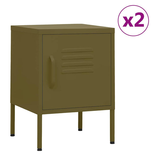 Nightstand | Set of 2 | Olive Green | Steel | Compact