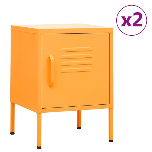 Nightstand | Set of 2 | Mustard Yellow | Steel | Adjustable Shelves