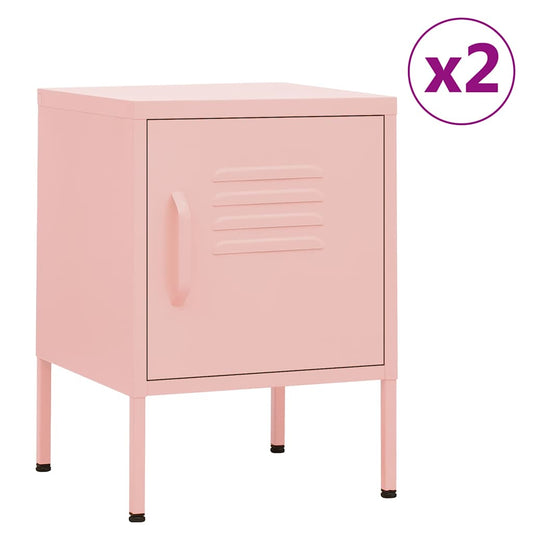 Nightstand | Set of 2 | Pink | Steel | Small | Nightstand | Square