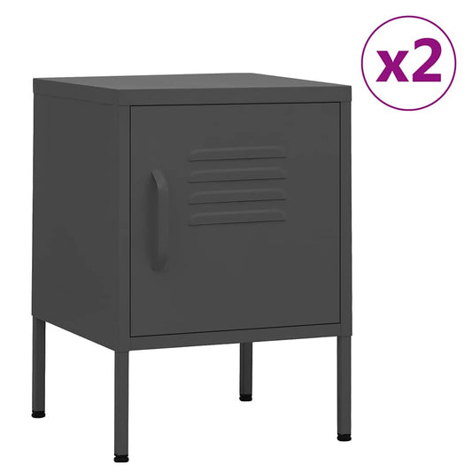 Nightstand | Set of 2 | Anthracite | Steel | Medium | Nightstand | Square