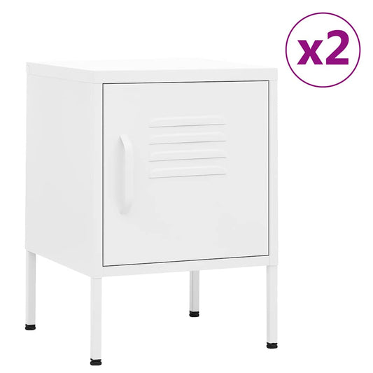Nightstand | Set of 2 | White | Steel | Small | Nightstand | Square