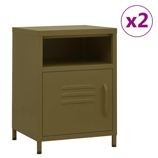 Nightstand | Set of 2 | Olive Green | Steel | Small | Levelers